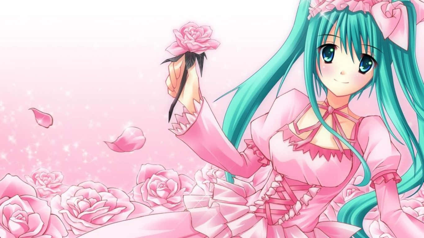 Pink Rose Anime Girl Cutecore Wallpaper