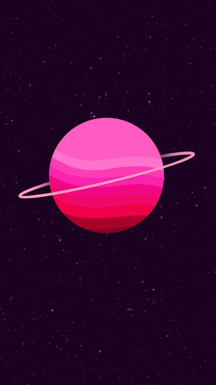 Pink Saturn Starry Background Wallpaper