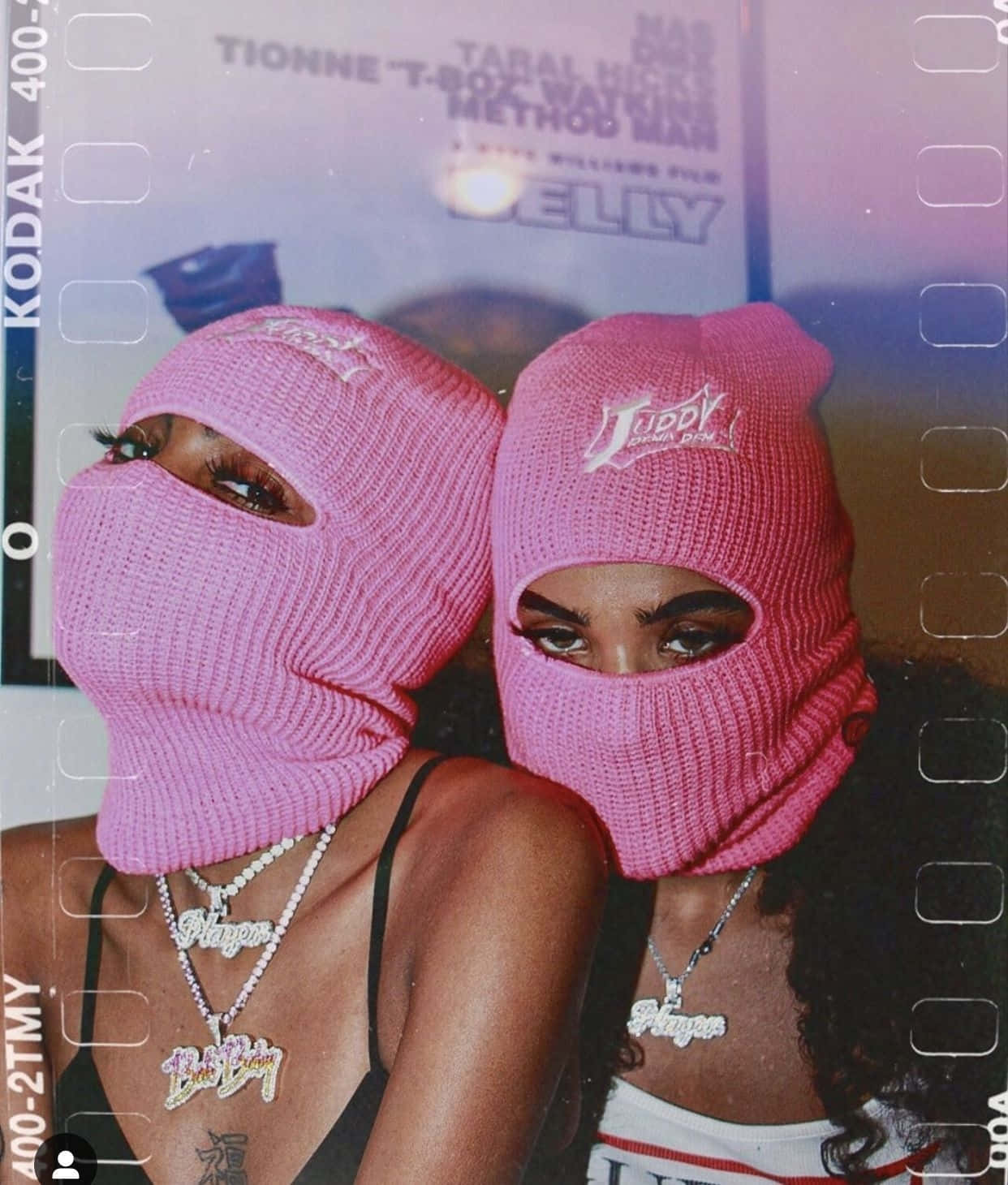 Pink Ski Mask Girls Retro Aesthetic Wallpaper