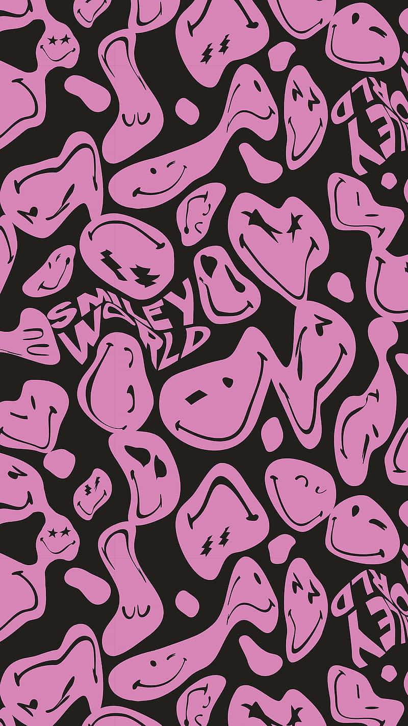 Pink Smiley Faces Pattern Wallpaper