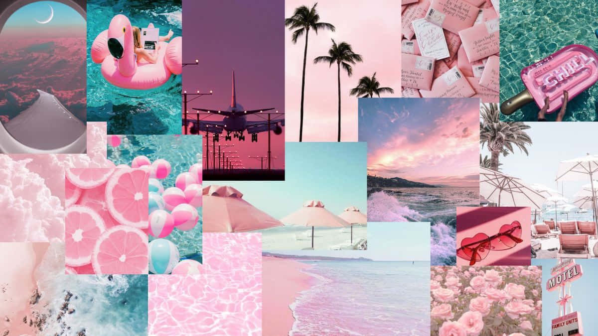 Pink Summer Aesthetic Collage Wallpaper