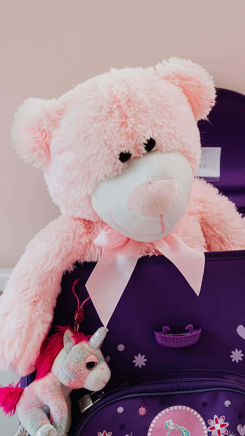 Pink Teddy Bearand Unicornon Purple Suitcase Wallpaper