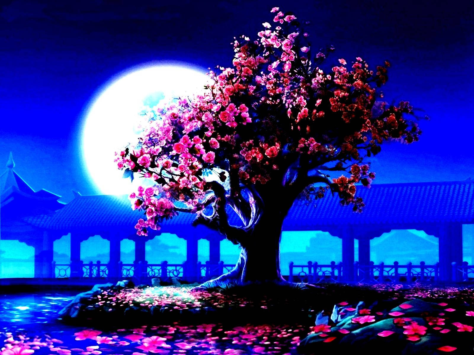 Pink Tree In The Moonlight Wallpaper