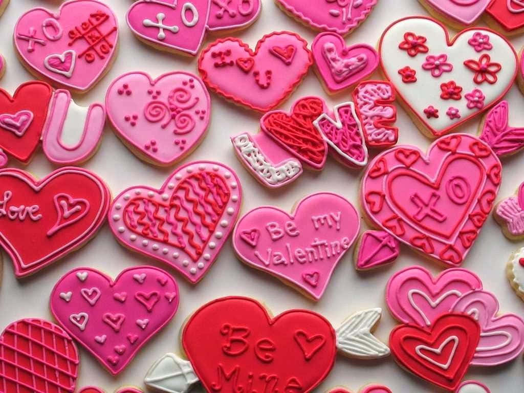 Pink Valentine Day Heart Cookies Wallpaper