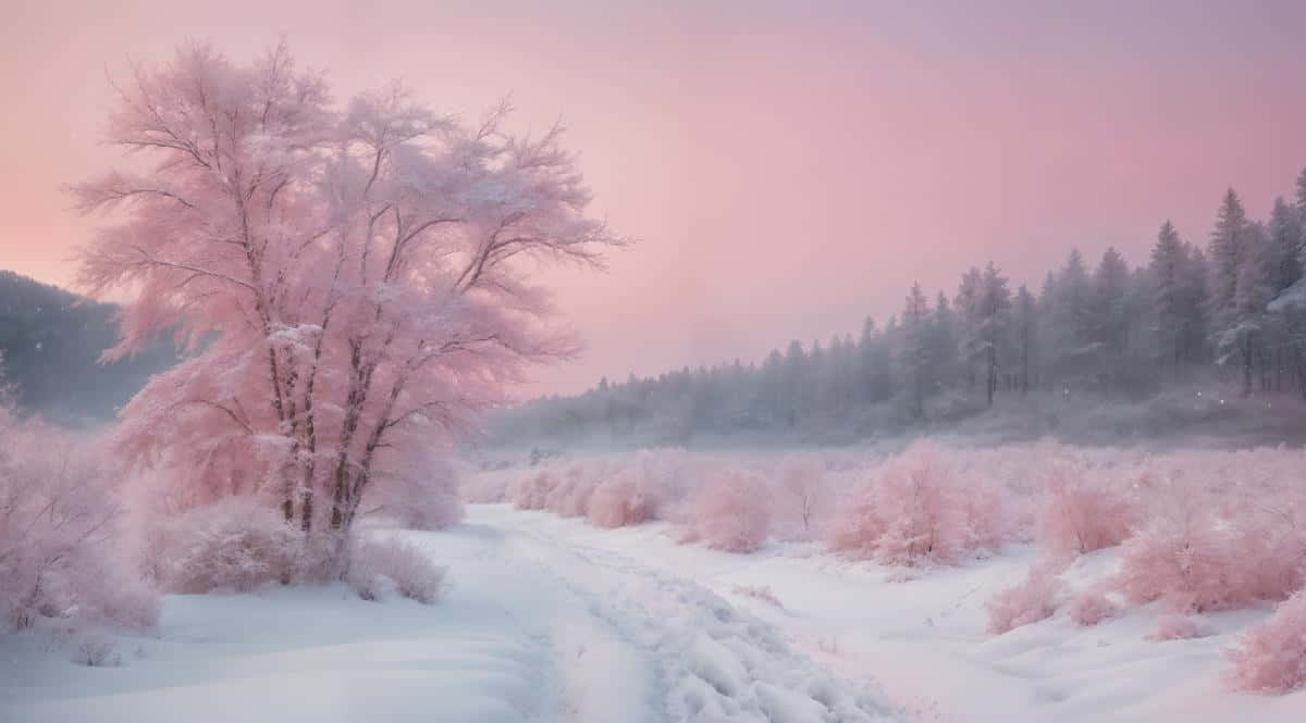 Pink Winter Landscape Wallpaper