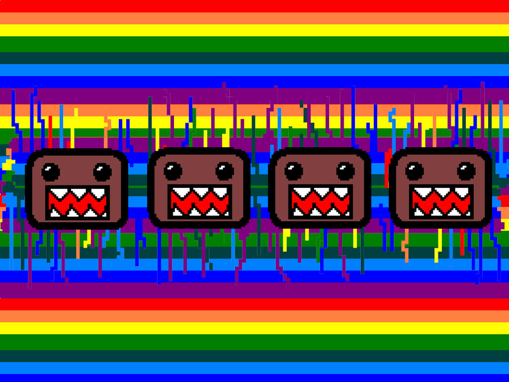 Pixelated Domo Kun Rainbow Background Wallpaper