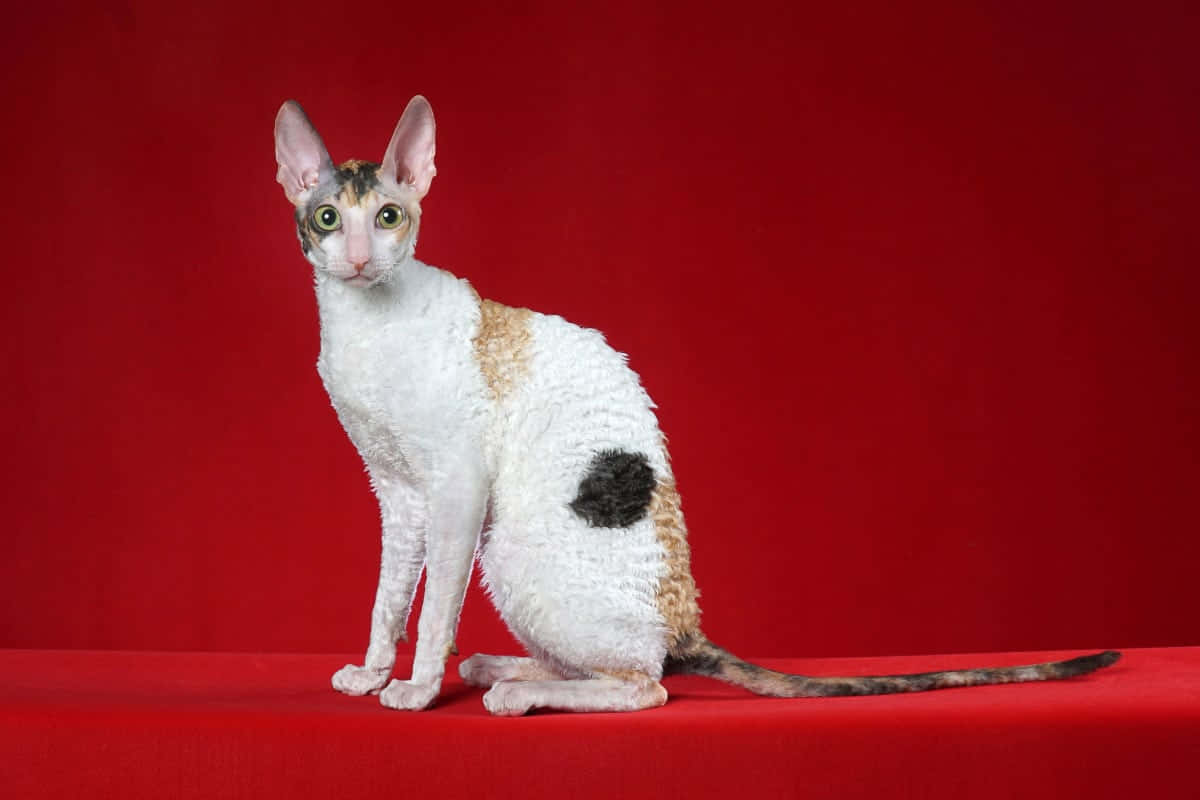 Playful Cornish Rex Cat Leaping In The Air Wallpaper