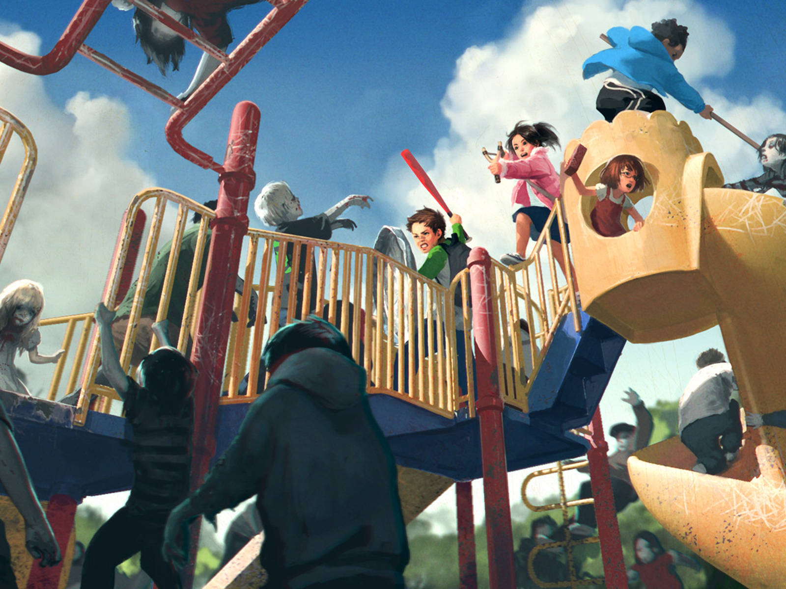 Playground Zombie Fight Art Wallpaper