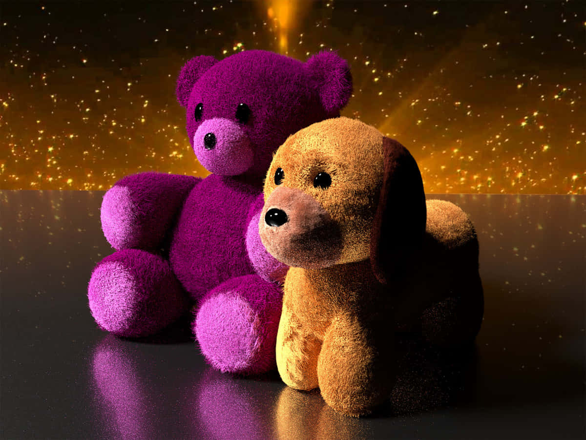 Plush Dogand Teddy Bear Starry Background Wallpaper