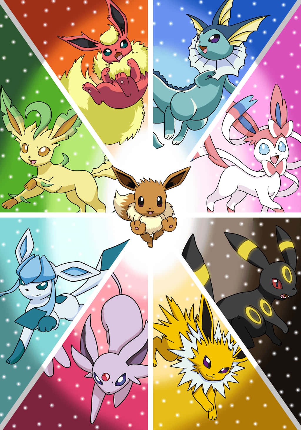 Pokemon Eevee - A Circle With Different Colored Pokemon Wallpaper