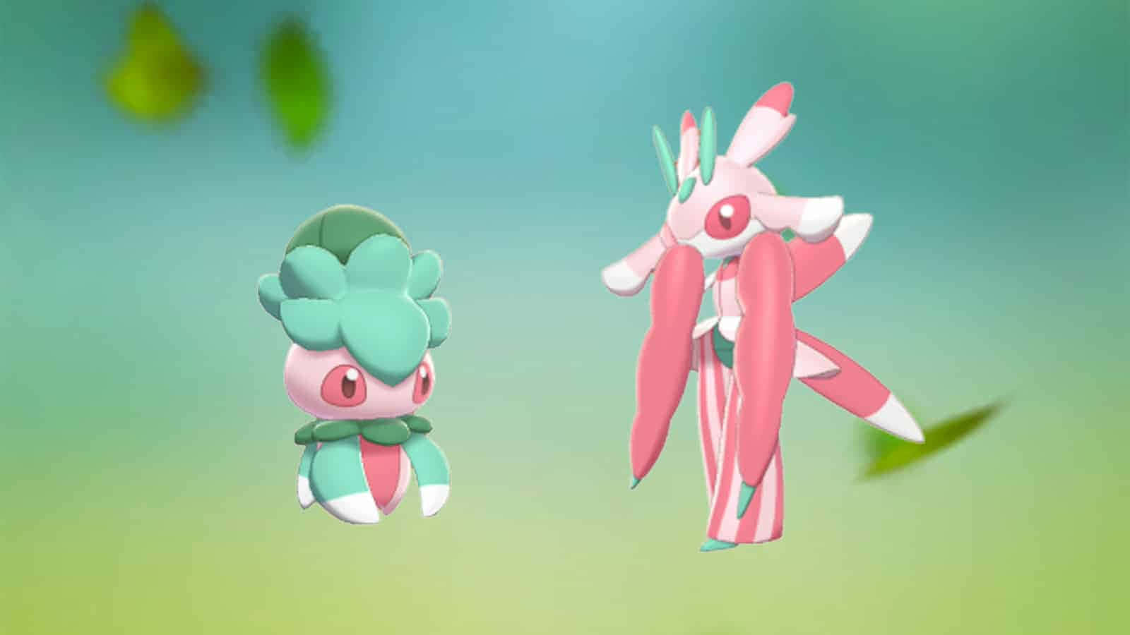 Pokémon Fomantis And Lurantis Falling Leaves Wallpaper