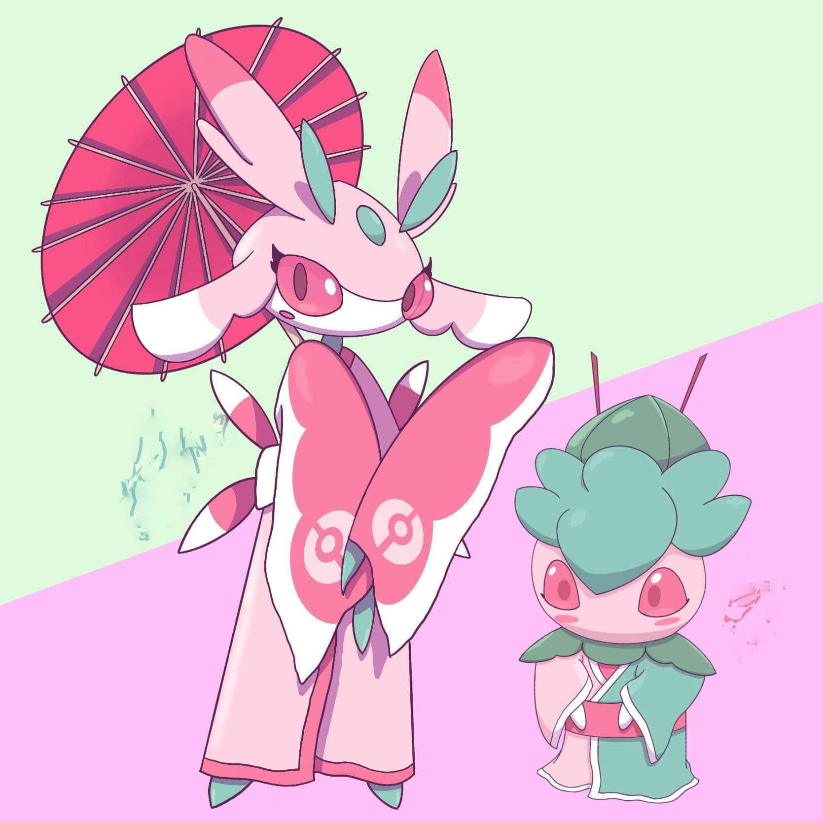 Pokémon Fomantis In Japanese Kimono Wallpaper