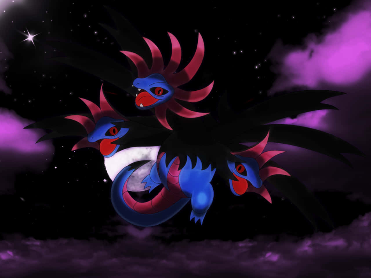 Pokémon Hydreigon With Dark Starry Sky Wallpaper