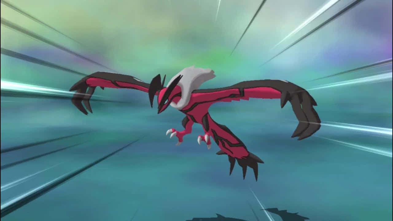 Pokemon Yveltal With Blue-green Background Wallpaper