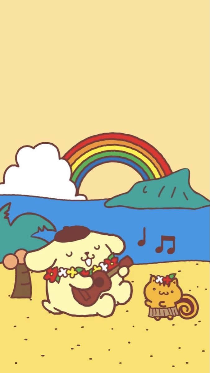 Pompompurinand Friend Musical Beach Day Wallpaper