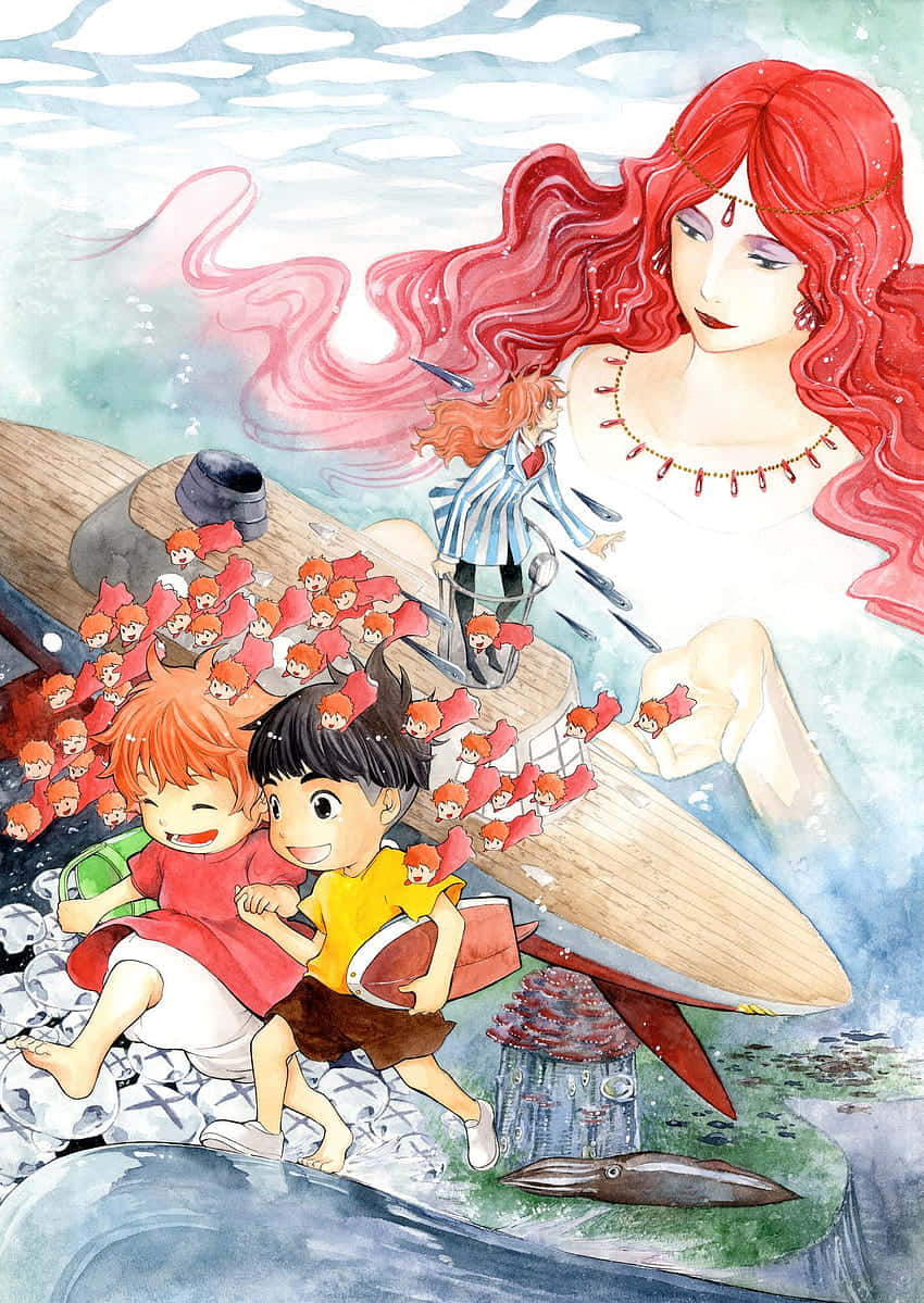 Ponyo_and_ Sosuke_ Adventure_ Illustration Wallpaper