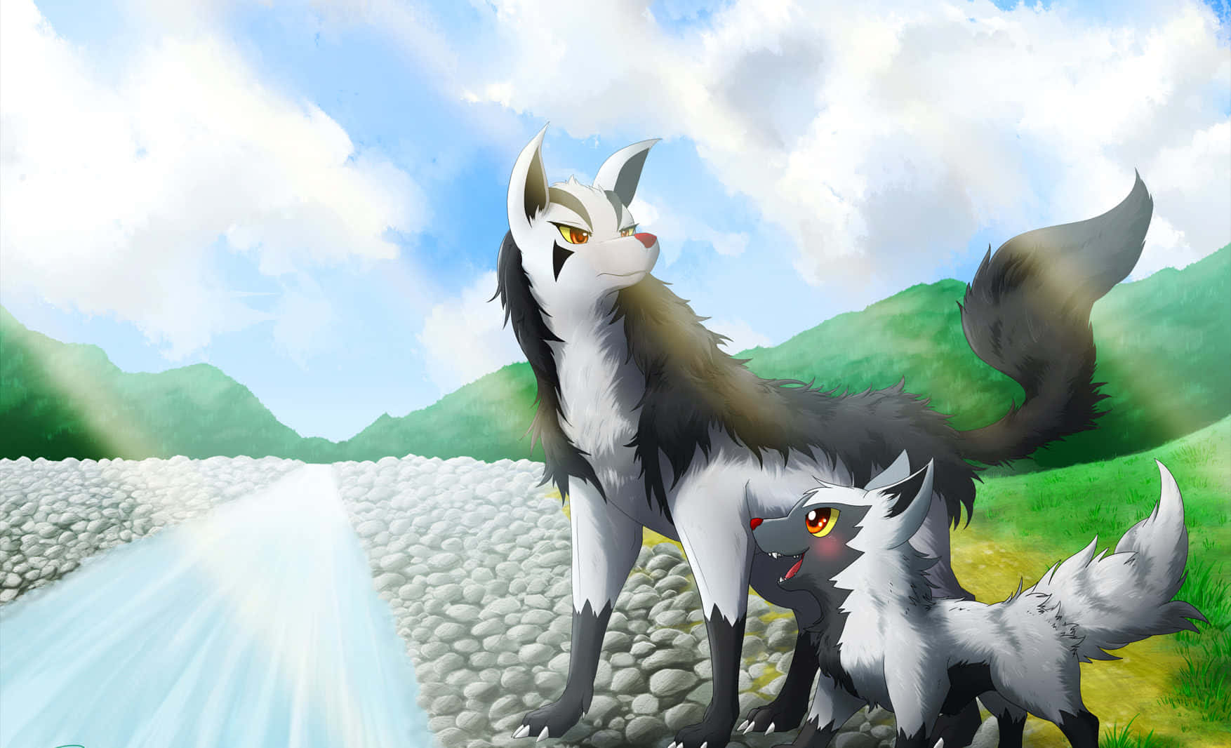 Poochyena_and_ Mightyena_ Artwork Wallpaper