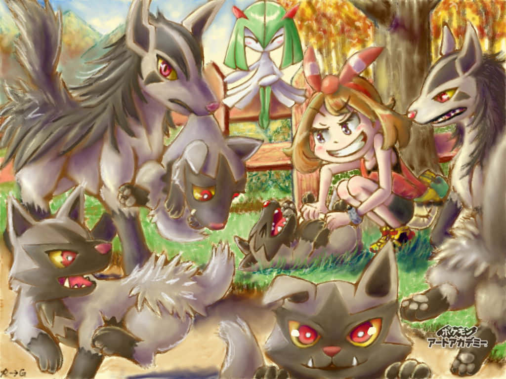 Poochyenaand Trainer Fantasy Artwork Wallpaper