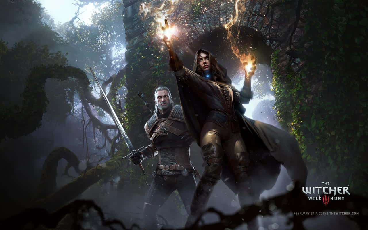 Powerful Heroes Unite - The Witcher Characters In Action Wallpaper