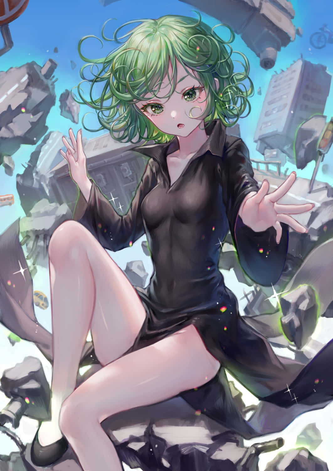 Powerful Tatsumaki In Action Against A Dark Sky Wallpaper