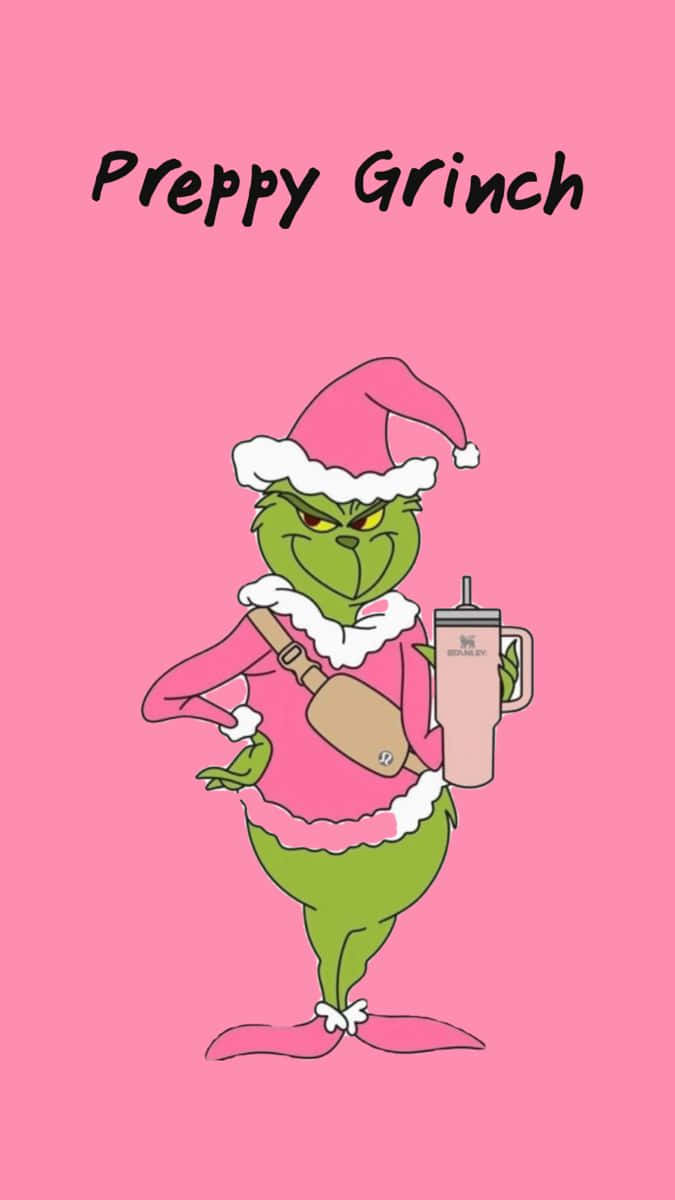 Preppy Grinch Aesthetic Pink Background Wallpaper