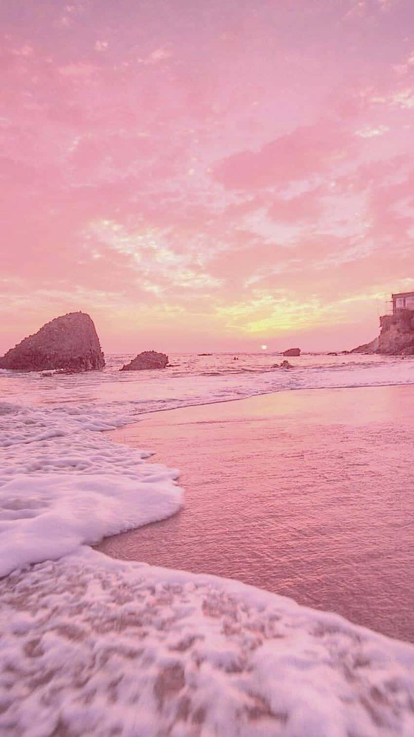 Preppy Pink Beach Sunset Wallpaper