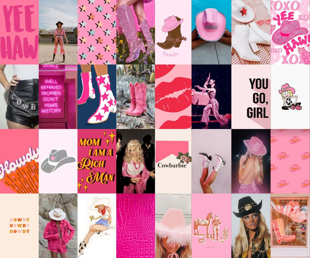 Preppy Pink Cowgirl Collage Wallpaper