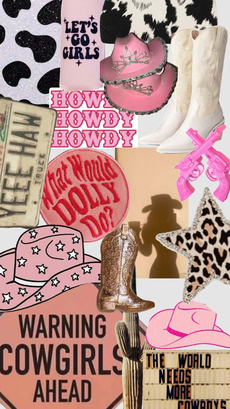 Preppy Pink Cowgirl Collage Wallpaper