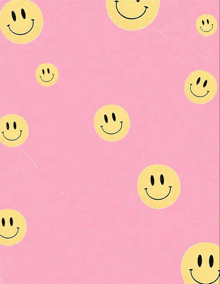 Preppy Pink Smiley Faces Pattern Wallpaper