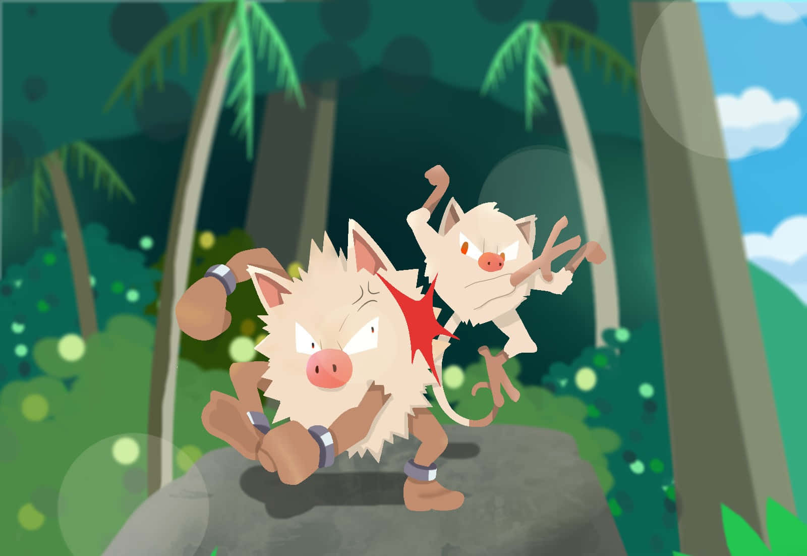 Primeape And Mankey In Nature Wallpaper