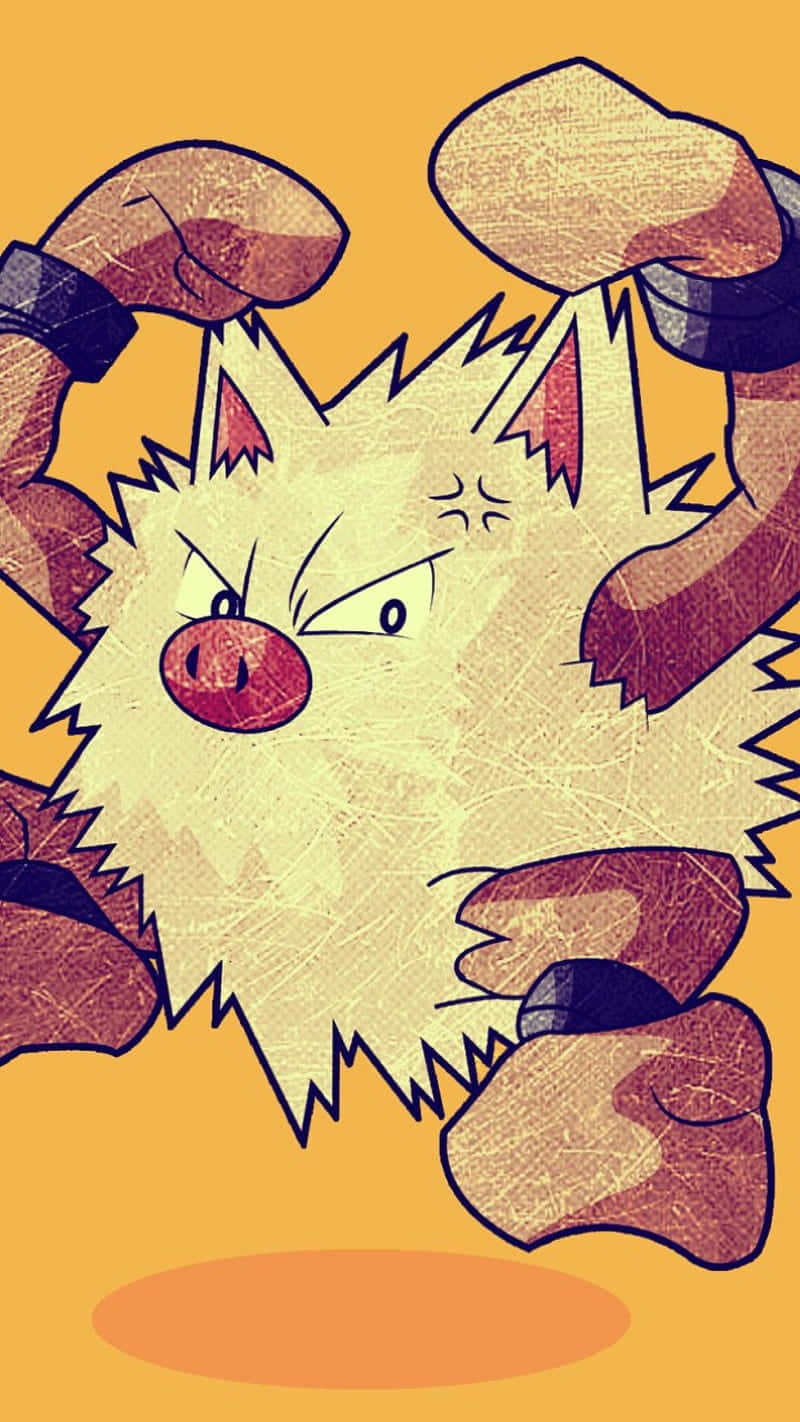 Primeape Pokemon On Yellow Background Wallpaper