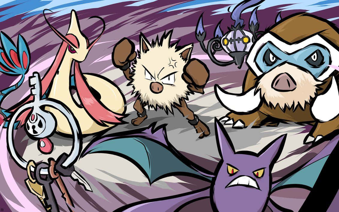 Primeape With Other Pokemon 2d Illustration Wallpaper