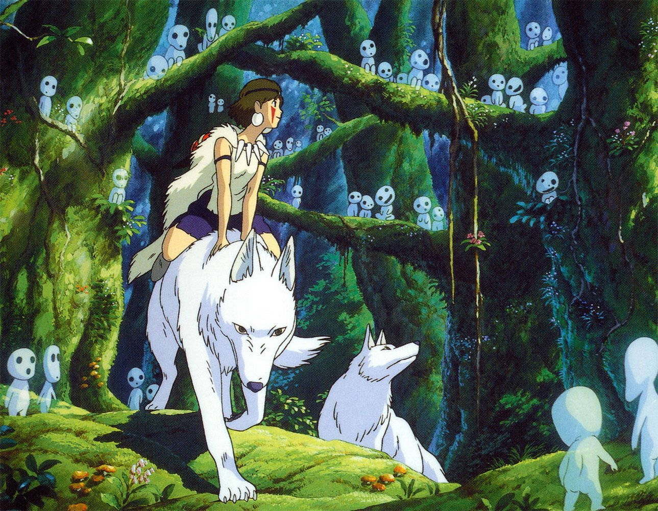 Princess Mononoke And The Kodama, Surrounded By A Mystical Forest Wallpaper