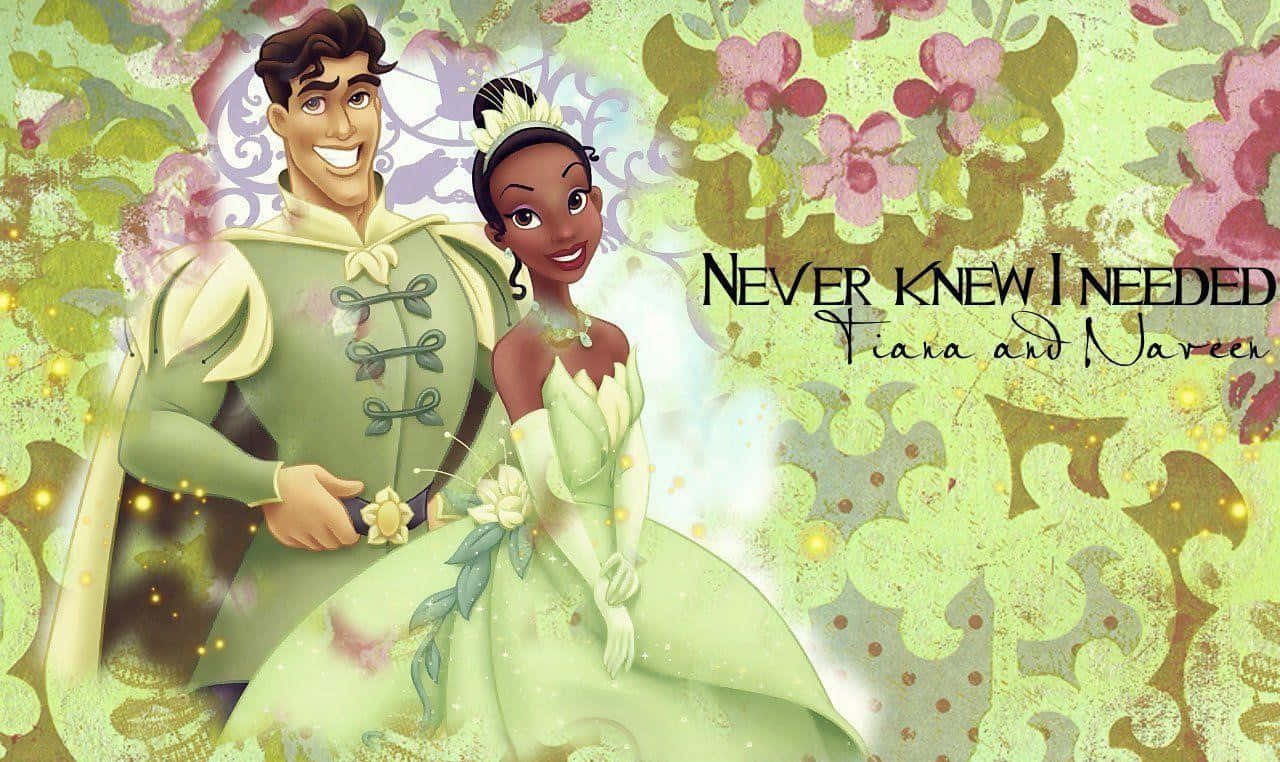 Princess Tiana Dressed In A Gorgeous Green And Yellow Ball Gown Wallpaper