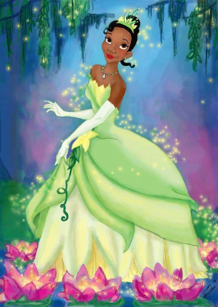 Princess Tiana Glamorously Preparing For Ball Wallpaper