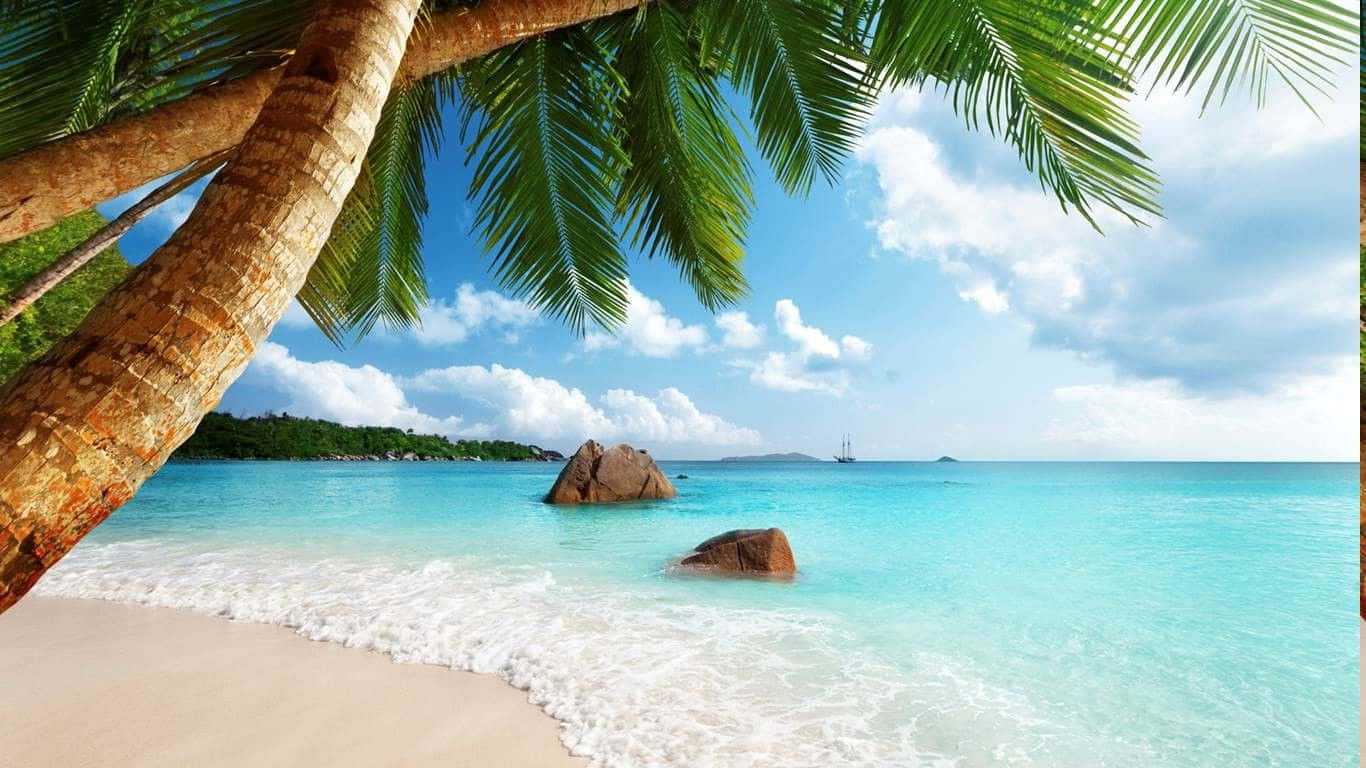 Pristine Seychelles Beach With Turquoise Waters And Lush Greenery Wallpaper