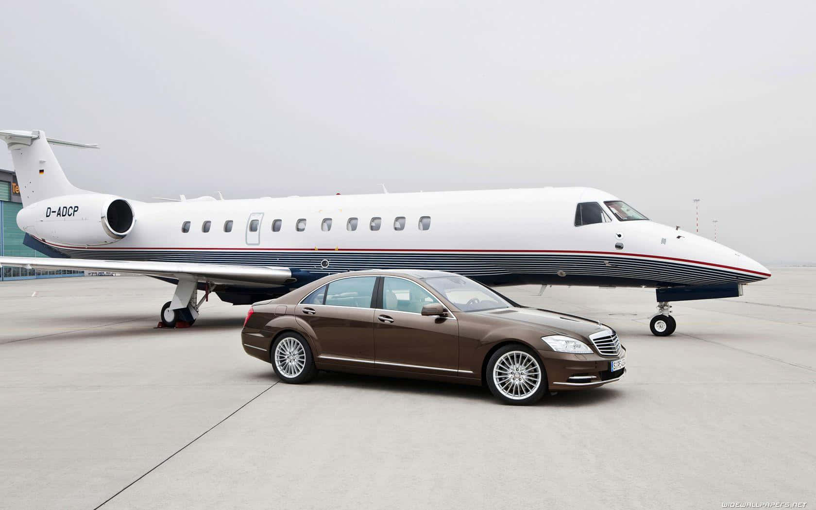 Private Jet With Mercedes Wallpaper