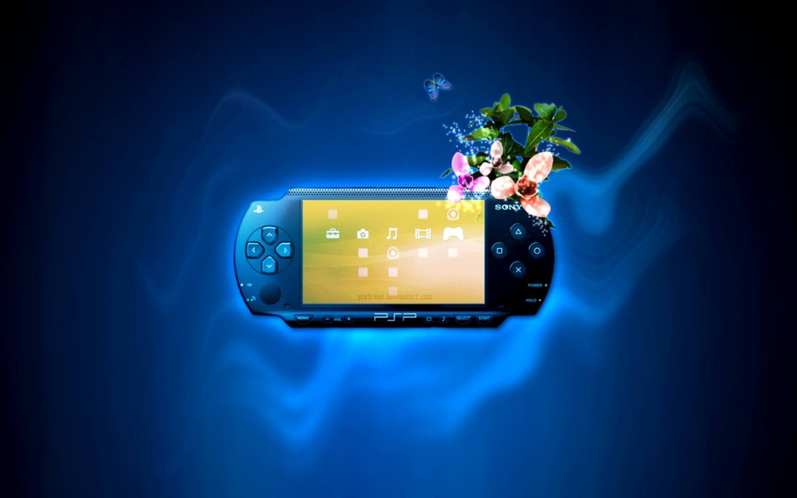 Psp Flower Aesthetic On Black And Blue Wallpaper