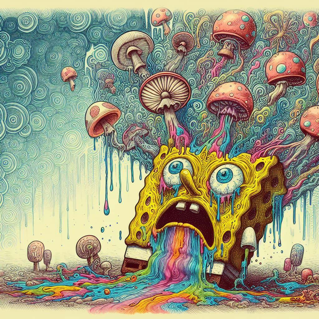 Psychedelic Drippy Sponge Bob Art Wallpaper