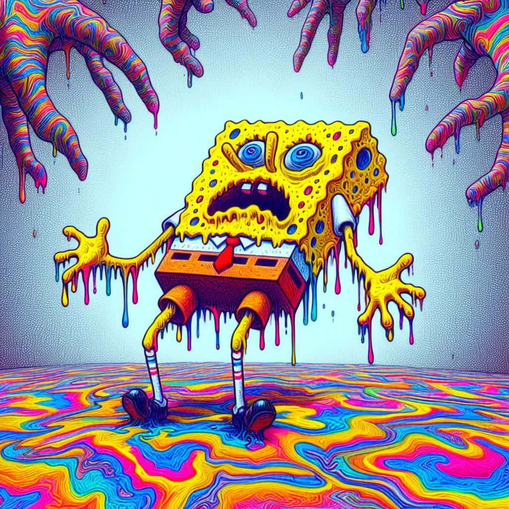 Psychedelic Melting Sponge Bob Art Wallpaper