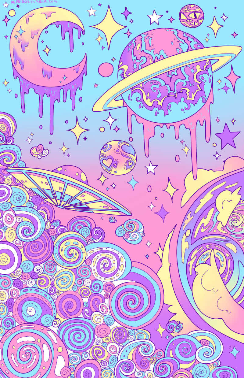 Psychedelic Pink Goth Space Art Wallpaper