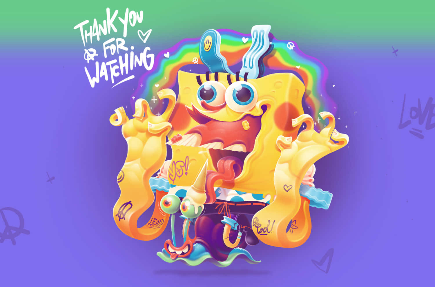 Psychedelic_ Sponge Bob_ Thank_ You_ For_ Watching Wallpaper