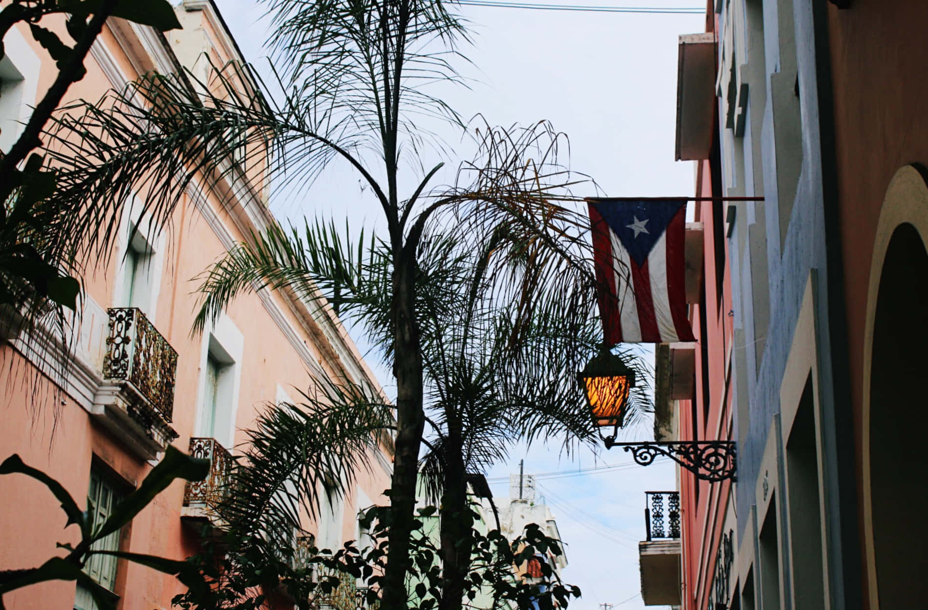 Puerto Rico Street Viewwith Flag Wallpaper