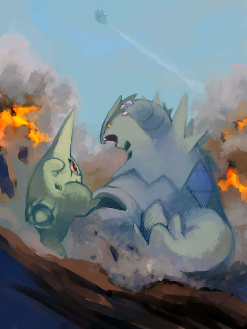 Pupitar_ Evolving_into_ Tyranitar_ Artwork Wallpaper