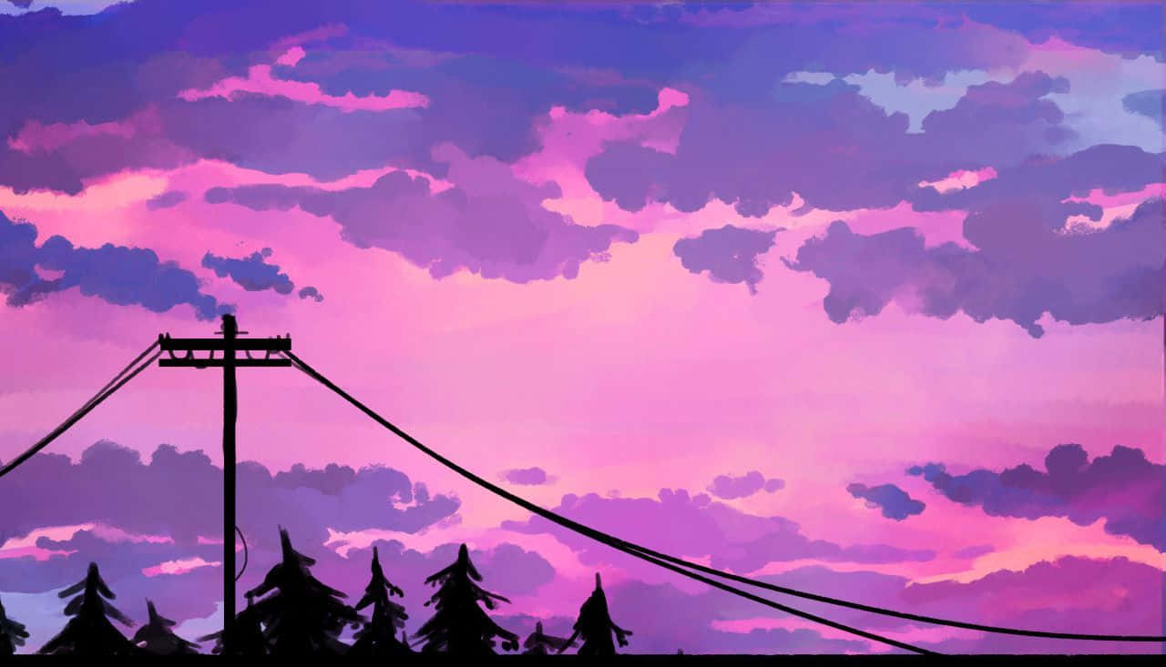 Purple Aesthetic Laptop Silhouette Utility Pole Wallpaper