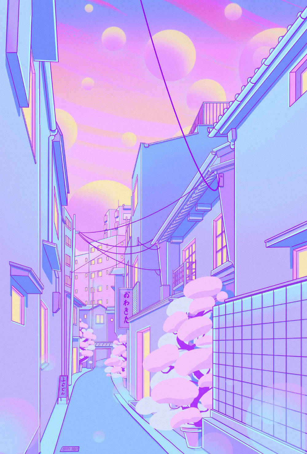 Purple Aesthetic Phone Japanese Street Wallpaper