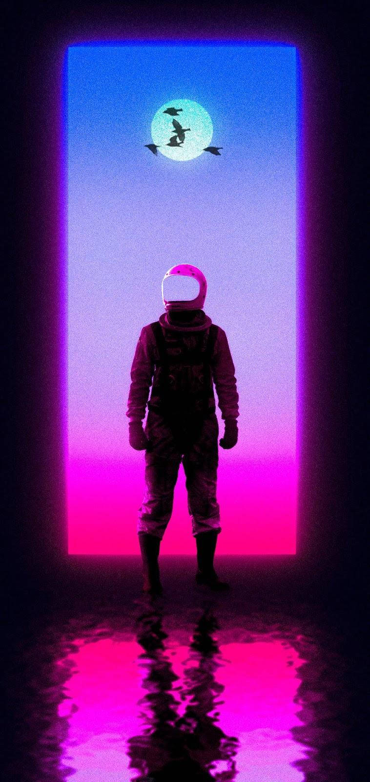 Purple Aesthetic Phone Vaporwave Astronaut Wallpaper