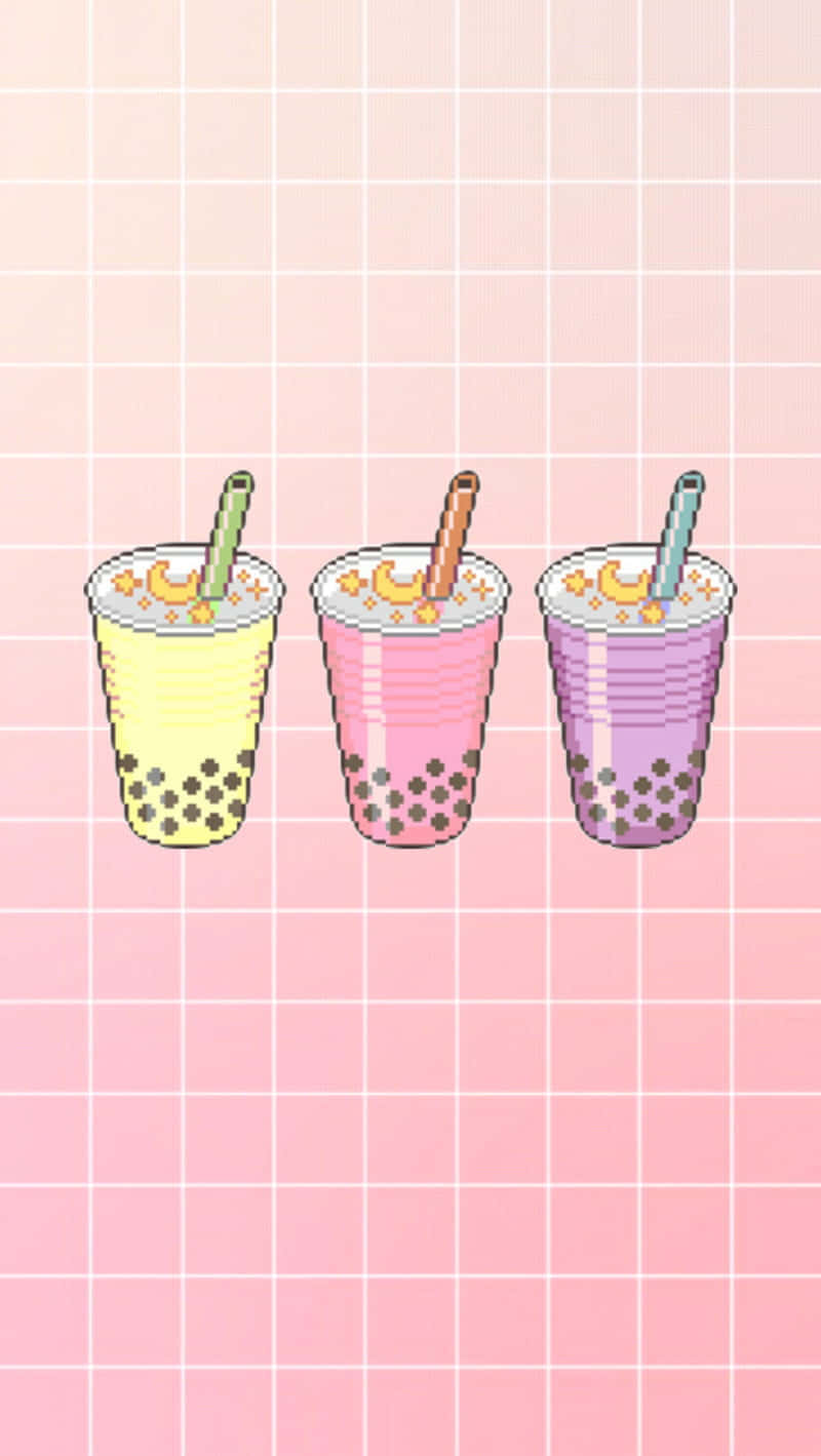 Purple And Pink Cute Boba Teas Wallpaper