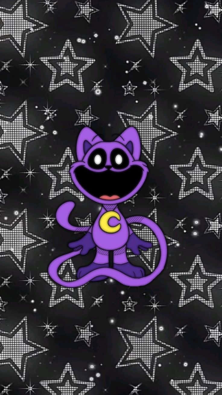 Purple Cartoon Cat Star Background Wallpaper