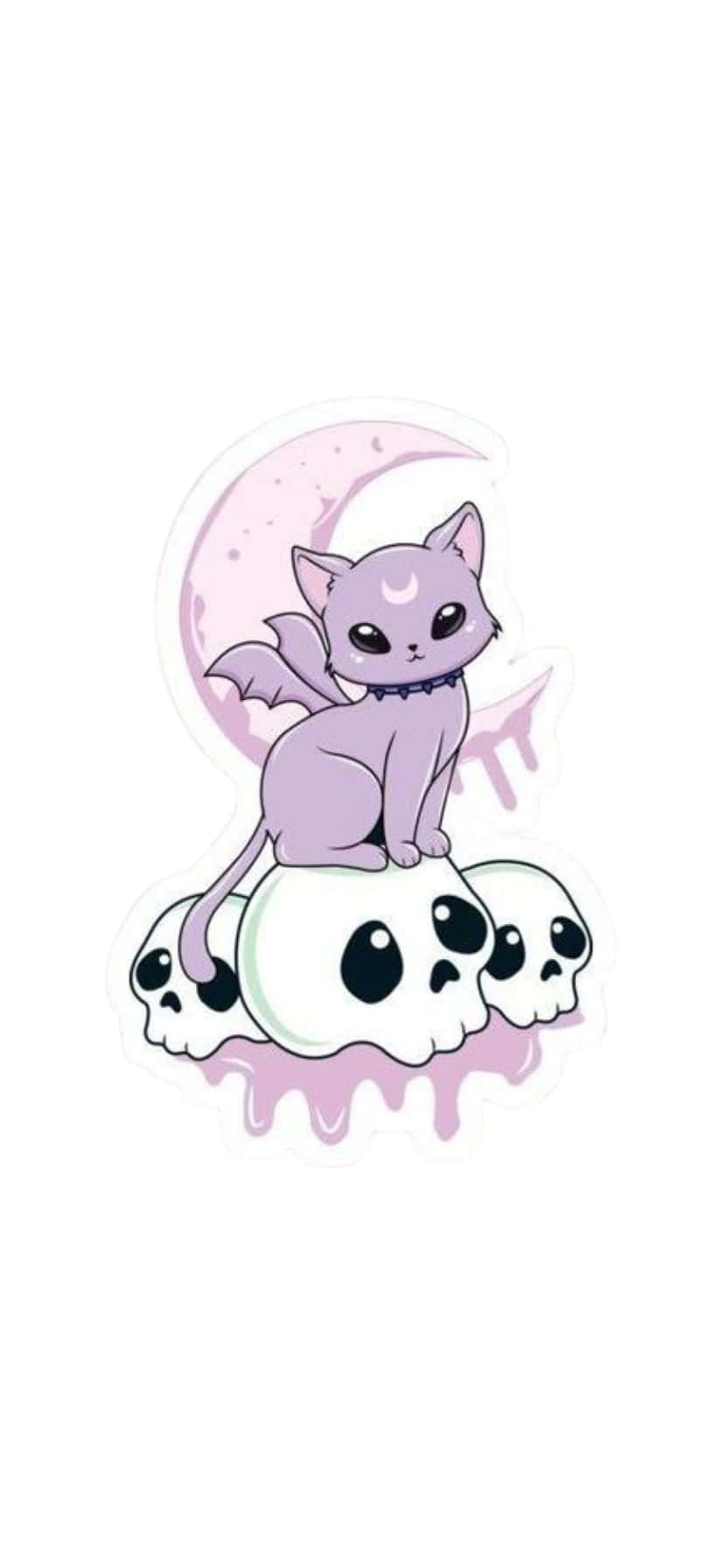 Purple Cat On Skull Cloud Illustration Wallpaper